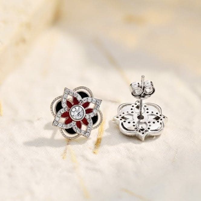 Sterling Silver Rhodium Plated Sparkling Zirconia Lucky 4 Leaf Earrings ERLE076Ellie Rose LondonERLE076
