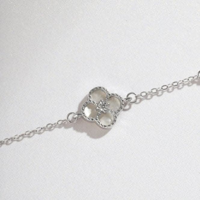 Sterling Silver Rhodium Plated White Lucky 4 Leaf Bracelet ERLB044Ellie Rose LondonERLB044