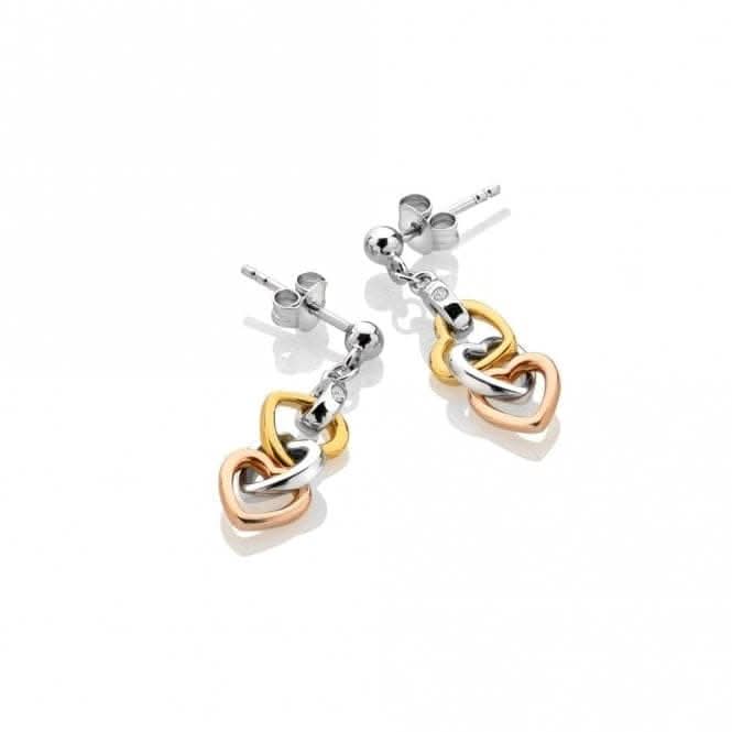 Sterling Silver Rose Gold & Gold Plated Trio Triple Heart Earrings DE703