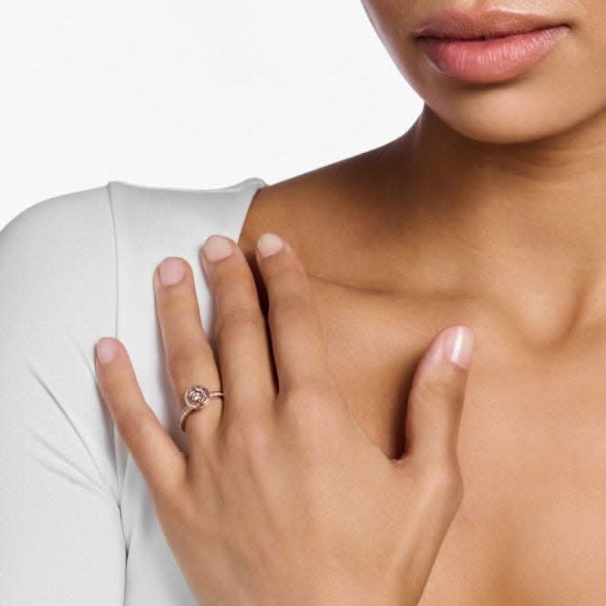 Sterling Silver Rose Gold Plated Circle With White Stones Ring TR2255-416-14