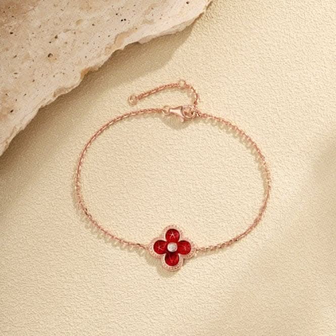 Sterling Silver Rose Gold Plated Red Lucky 4 Leaf Bracelet ERLB041Ellie Rose LondonERLB041