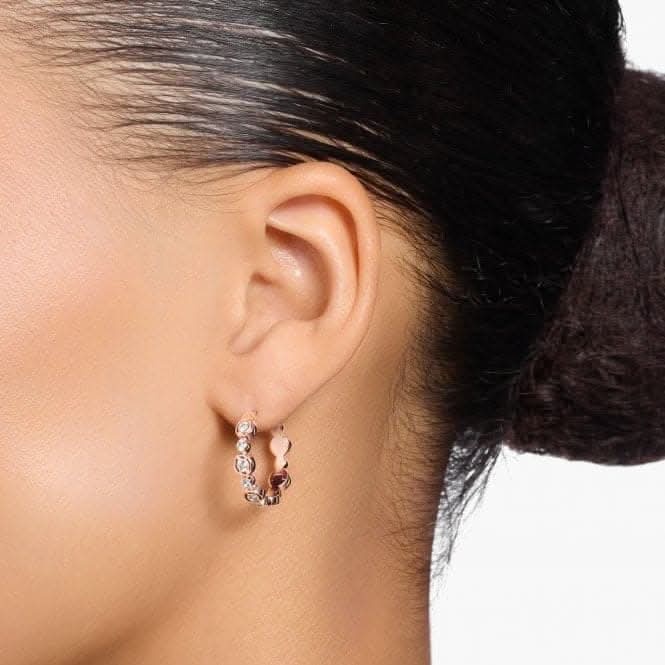 Sterling Silver Rose Gold Plated White Stone Hoop Earrings CR714-416-14