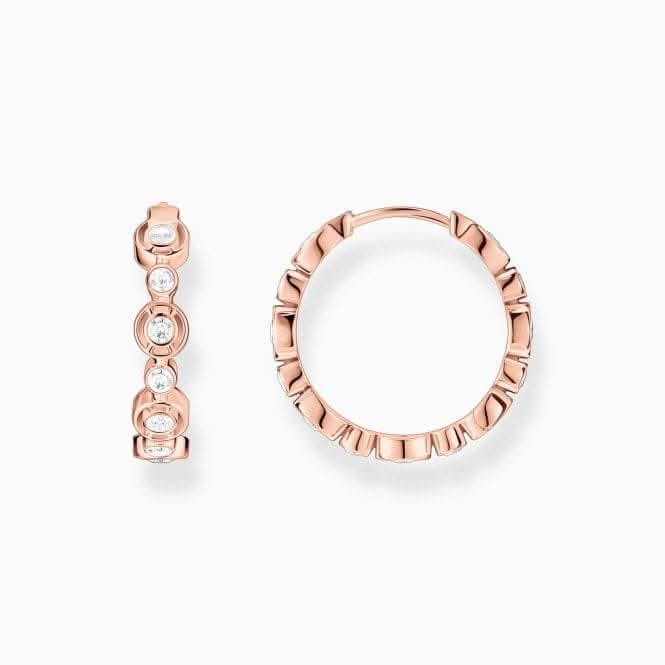 Sterling Silver Rose Gold Plated White Stone Hoop Earrings CR714-416-14