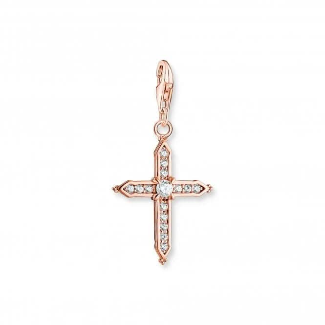 Sterling Silver Rose Gold Plated White Stones Cross Charm 1913-416-14