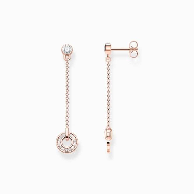 Sterling Silver Rose Gold Plated White Stones Drop Earrings H2063-416-14