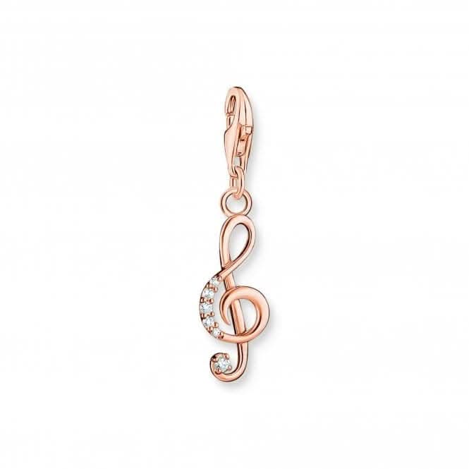 Sterling Silver Rose Gold Plated Zirconia Musical Clef Charm 1899-416-14