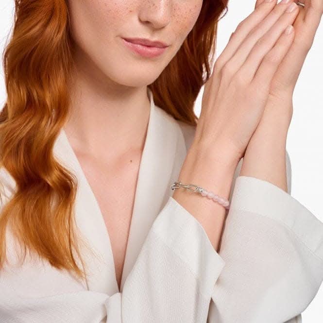 Sterling Silver Rose Quartz Link Chain Elements Bracelet A2134-035-9