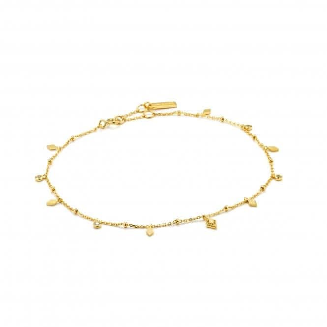Sterling Silver Shiny Gold Plated Bohemia Anklet F016-01G