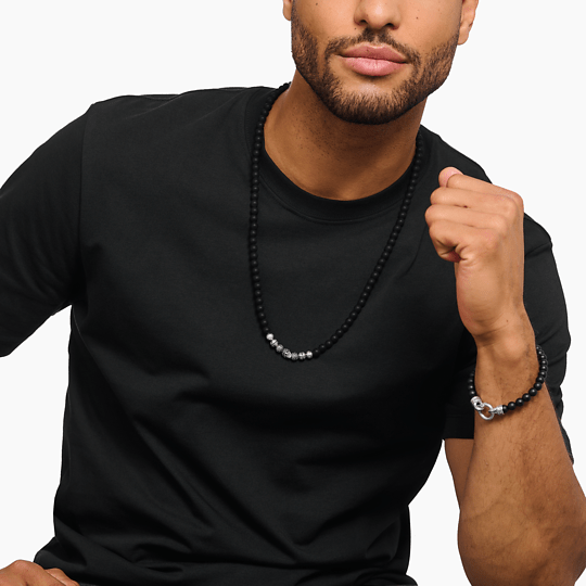 Sterling Silver Skull & Crosses Obsidian Necklace KE1100 - 159 - 11Thomas Sabo Charm ClubKE1100 - 159 - 11 - L70