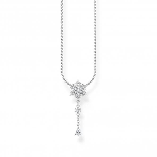 Sterling Silver Snowflake With White Stones Necklace KE2171-051-14-L45V