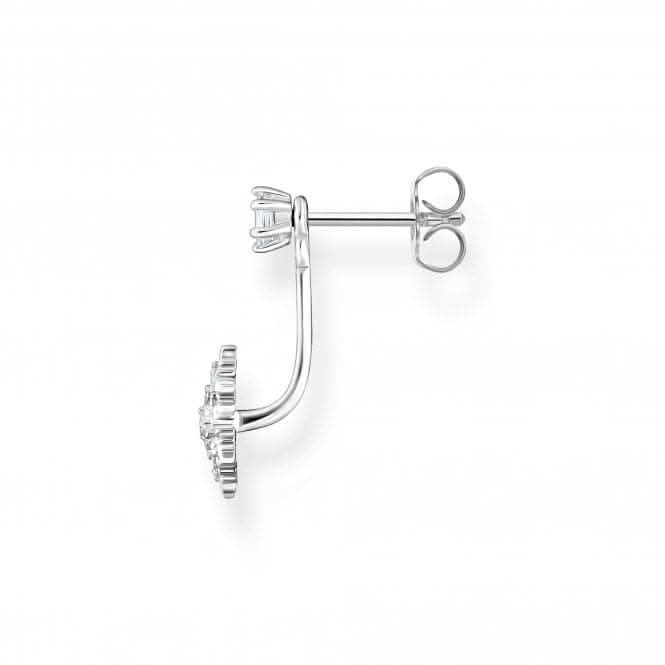 Sterling Silver Snowflake With White Stones Single Earring H2255-051-14