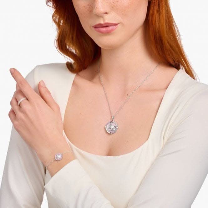 Sterling Silver Stone Enamel Zirconia Pinkish Cosmic Pendant PE959-340-9