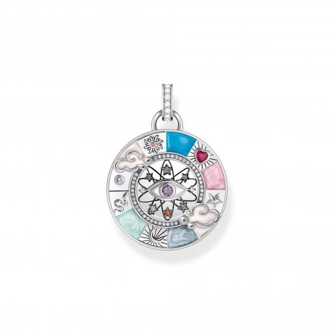 Sterling Silver Stone Enamel Zirconia Wheel Of Fortune Pendant PE962-340-7