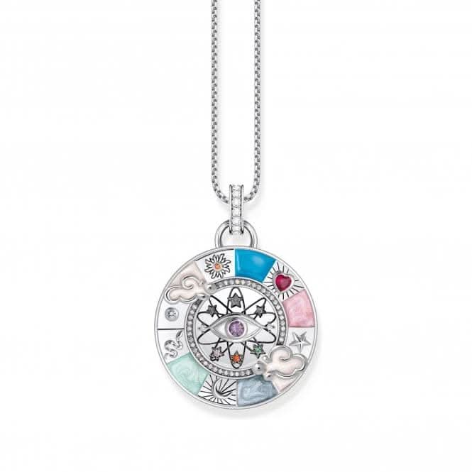 Sterling Silver Stone Enamel Zirconia Wheel Of Fortune Pendant PE962-340-7