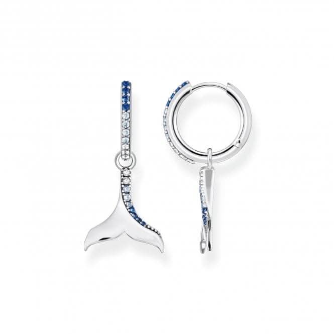 Sterling Silver Tail Fin Blue Stones Hoop Earrings CR687-644-1