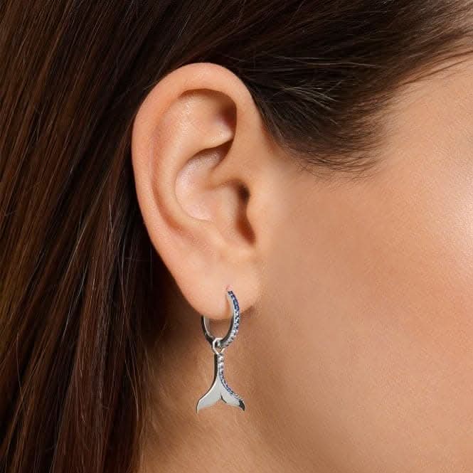 Sterling Silver Tail Fin Blue Stones Hoop Earrings CR687-644-1