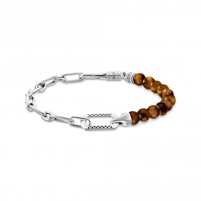 Sterling Silver Tiger's Eye Beads And Chain Bracelet A2088-826-2