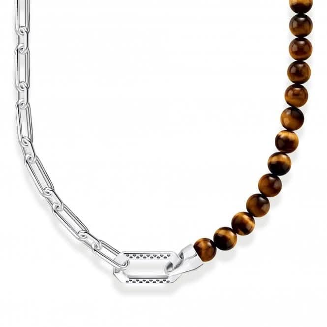Sterling Silver Tiger's Eye Beads And Chain Necklace KE2179-826-2