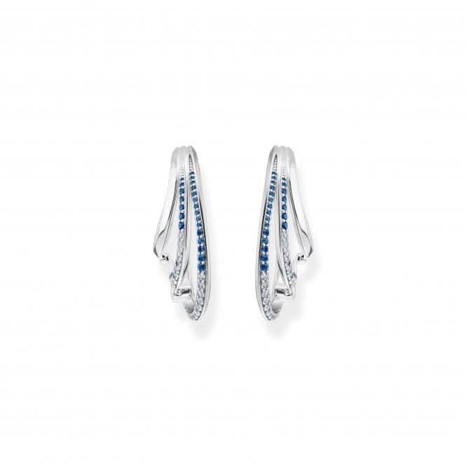 Sterling Silver Wave Blue Stones Hoop Earrings H2230-644-1
