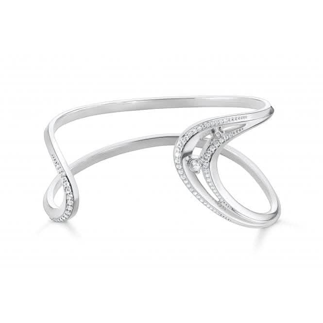 Sterling Silver Wave White Stones Bangle AR108-051-14