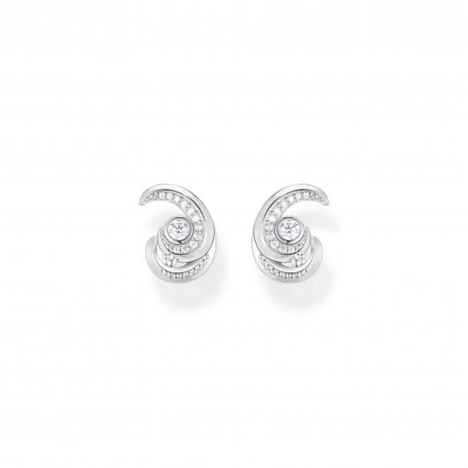 Sterling Silver Wave White Stones Earrings H2226-051-14