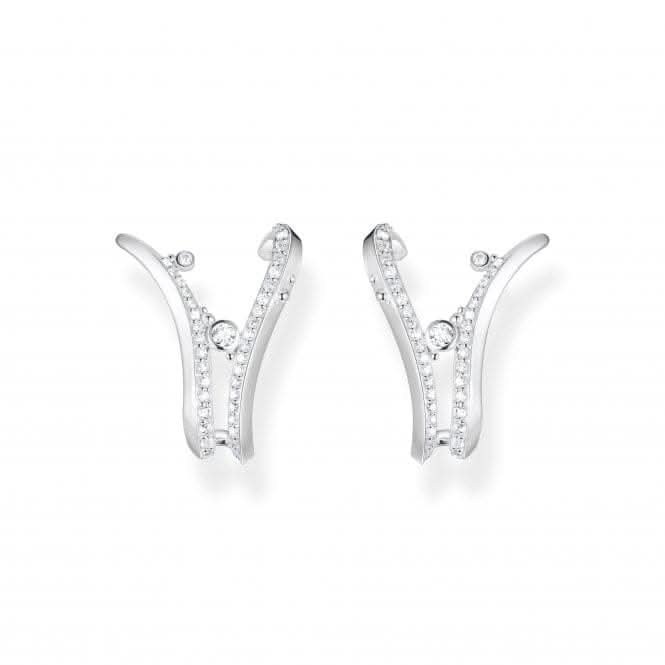 Sterling Silver Wave White Stones Earrings H2229-051-14
