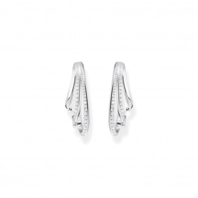 Sterling Silver Wave White Stones Hoop Earrings H2230-051-14