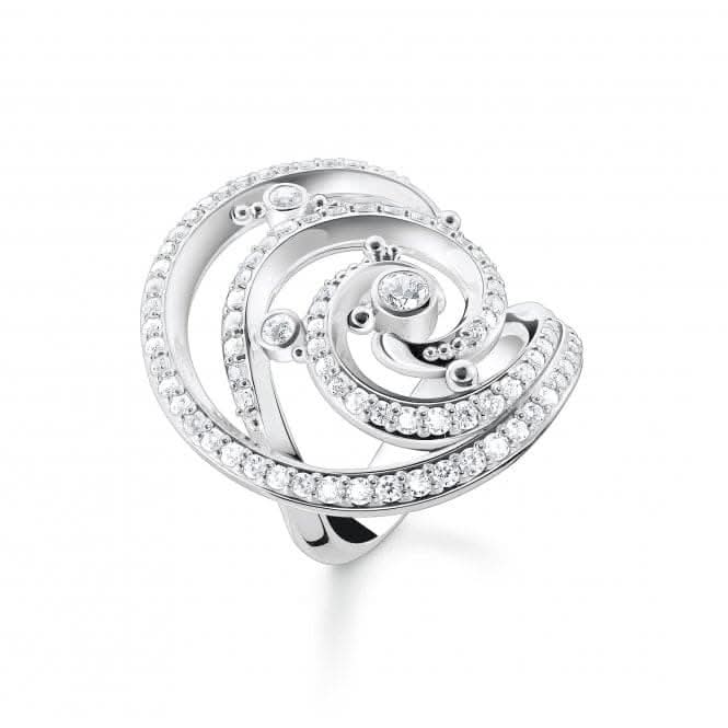 Sterling Silver Wave White Stones Ring TR2379-051-14