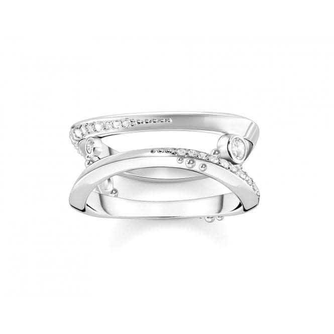 Sterling Silver Wave White Stones Ring TR2382-051-14