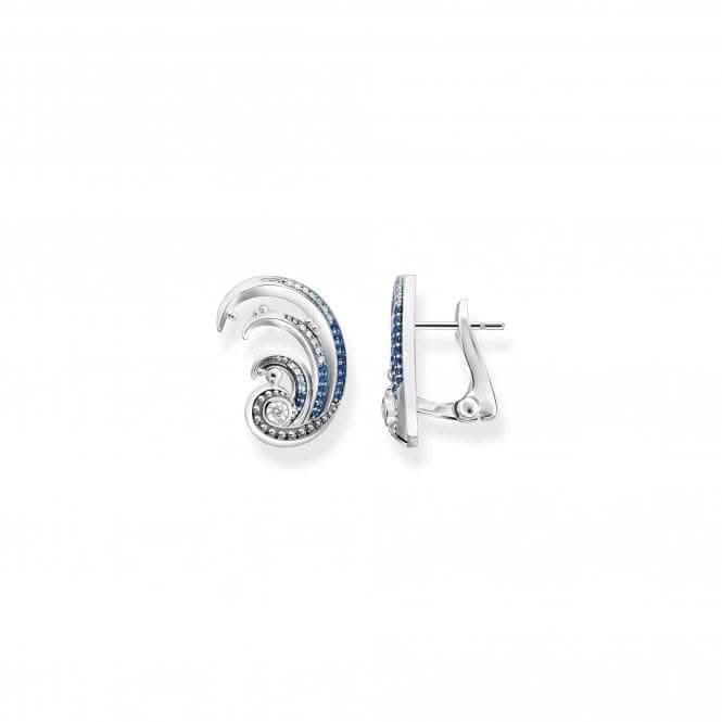 Sterling Silver Waves Blue Stones Ear Clip Earrings H2225-644-1