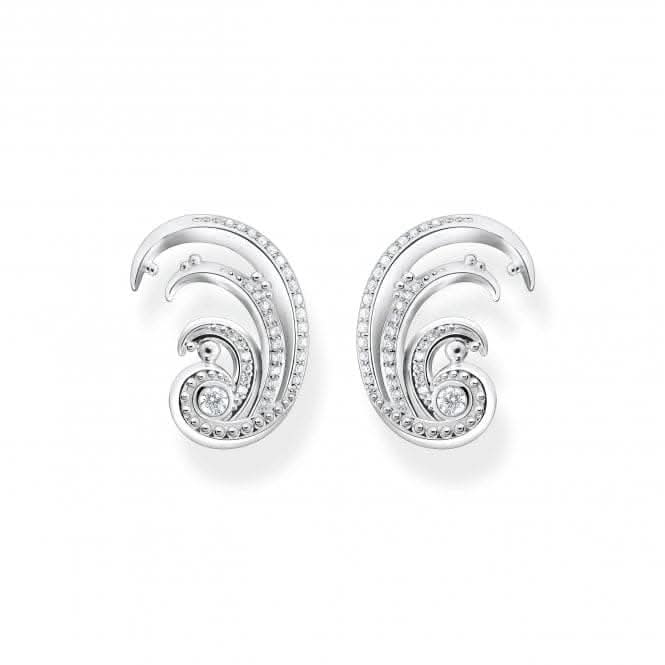 Sterling Silver Waves White Stones Ear Clip Earrings H2225-051-14