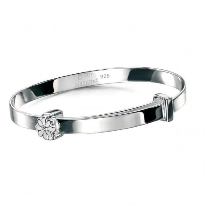 Sterling Silver White Enamel Daisy Bangle B4316