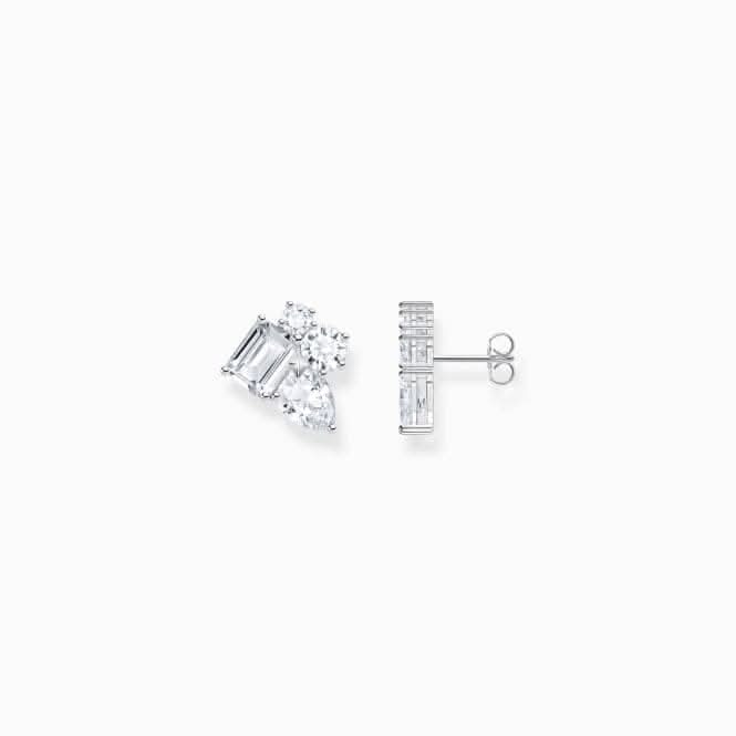 Sterling Silver White Mixed Stones Stud Earrings H2275-051-14
