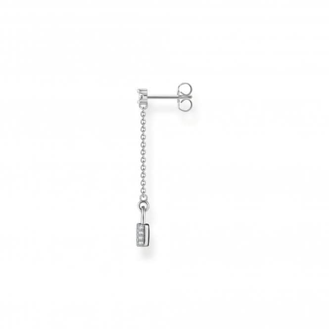 Sterling Silver White Padlock Single Earring H2213-051-14