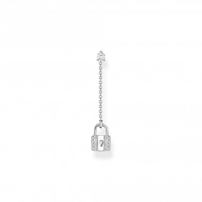 Sterling Silver White Padlock Single Earring H2213-051-14