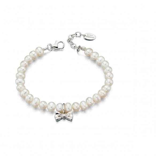 Sterling Silver White Pearl Bow Charm Bracelet B4890