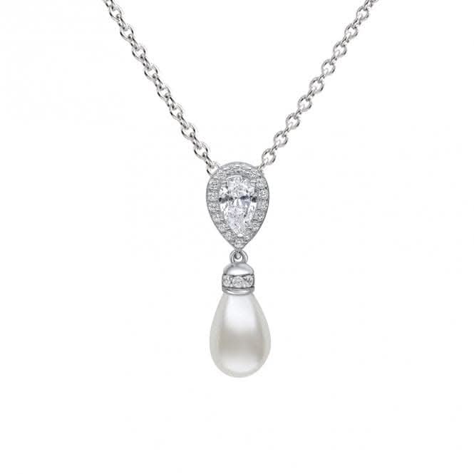 Sterling Silver White Shell Pearl and Clear Cubic Zirconia Pendant P5400