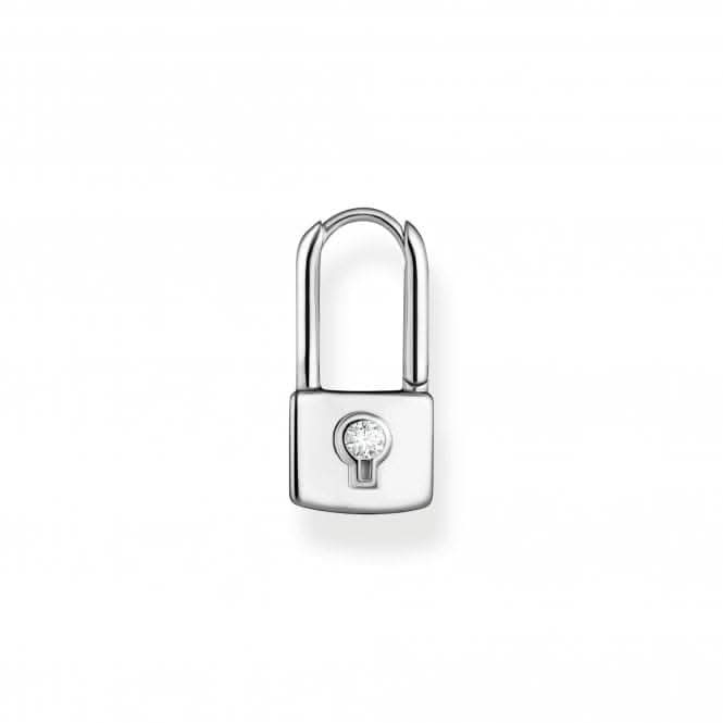 Sterling Silver White Single Hoop Padlock Earring CR679-051-14