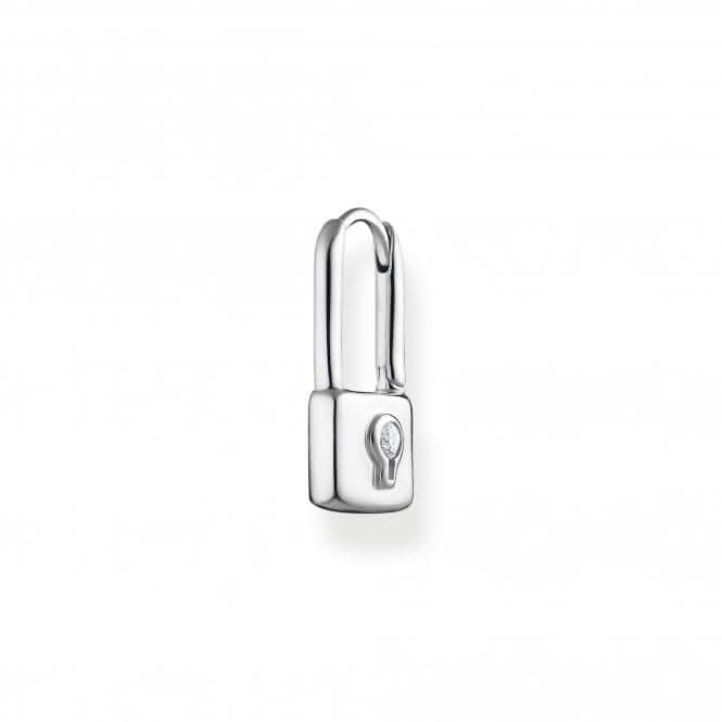 Sterling Silver White Single Hoop Padlock Earring CR679-051-14