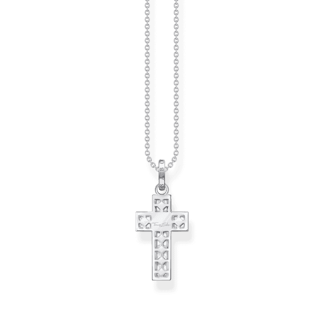 Sterling Silver White Stones Cross Necklace KE2166-051-14