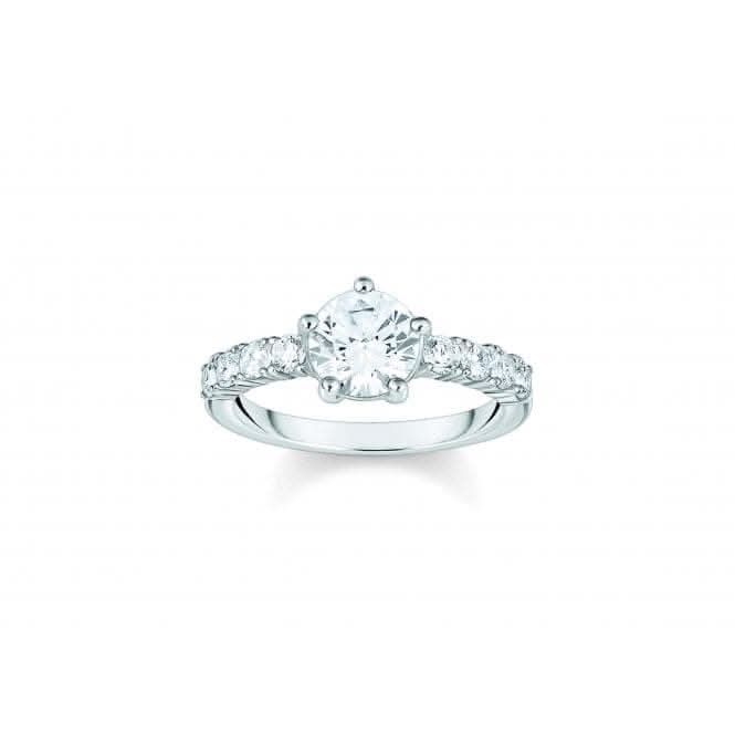Sterling Silver White Zirconia Solitaire Ring TR2440-051-14