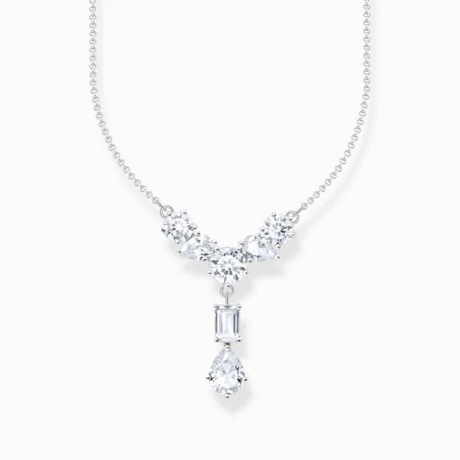 Sterling Silver White Zirconia Stones Y-Shape Necklace KE2195-051-14-L45V
