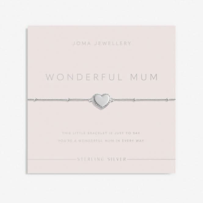 Sterling Silver Wonderful Mum Heart Pave 16cm + 3cm Bracelet JJS0003