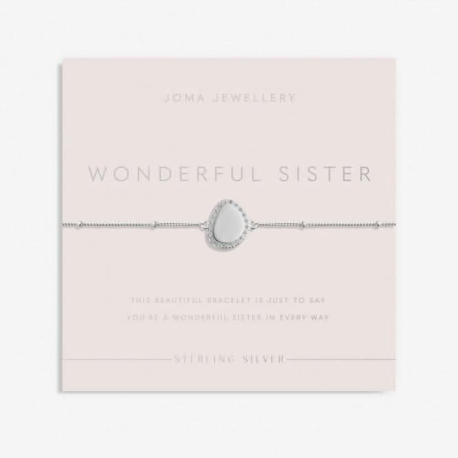 Sterling Silver Wonderful Sister Pebble Pave 16cm + 3cm Bracelet JJS0005