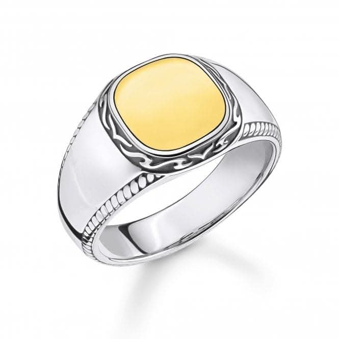 Sterling Silver Yellow Gold Coloured Statement Signet Mens Ring TR2292 - 966 - 39Thomas Sabo Sterling SilverTR2292 - 966 - 39 - 48