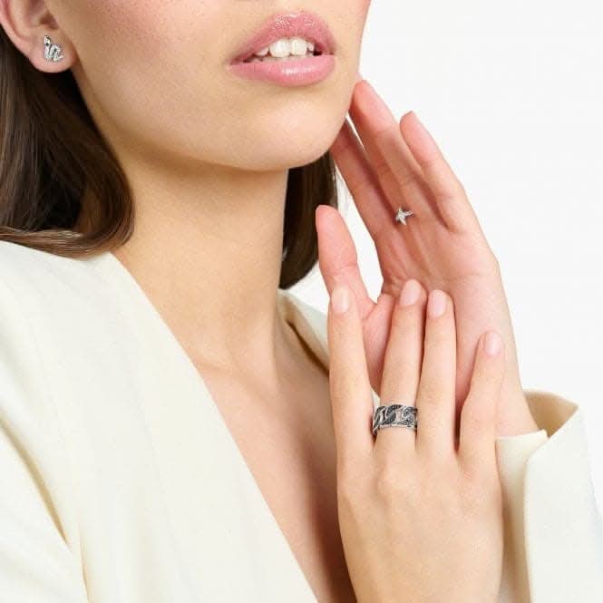 Sterling Silver Zirconia Black Links Ring TR1932-643-11