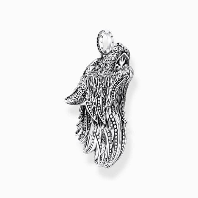 Sterling Silver Zirconia Blackened Howling Wolf Pendant PE966-643-21