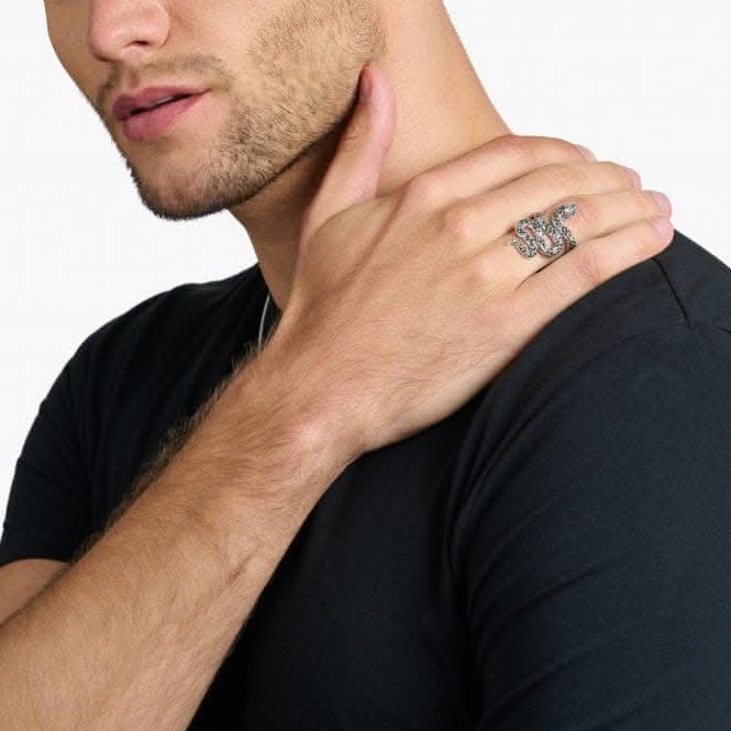 Sterling Silver Zirconia Blackened Snake Ring TR2418-643-11