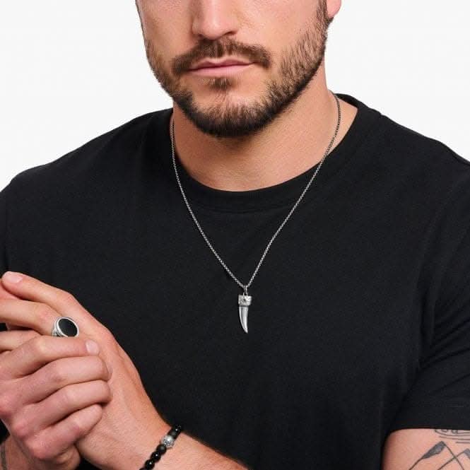 Sterling Silver Zirconia Blackened Wolf's Tooth With Stones Pendant KE2202-643-11