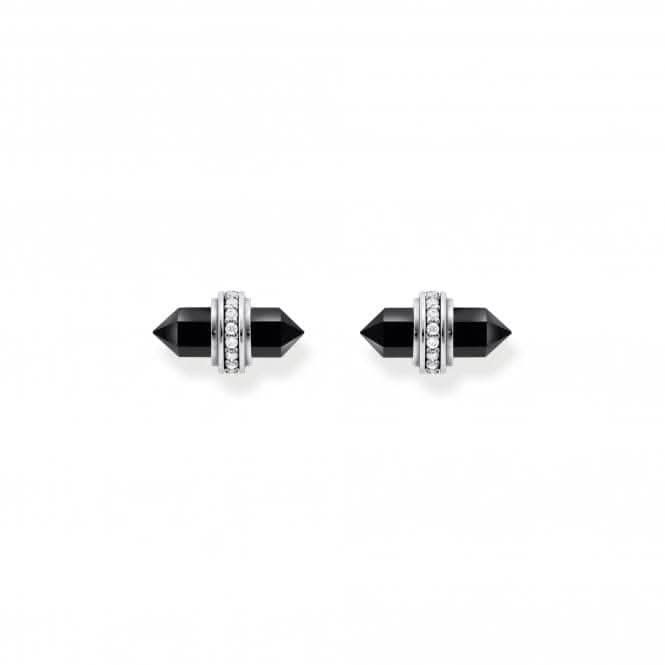 Sterling Silver Zirconia Hexagonal Black Onyx Earrings H2281-641-11